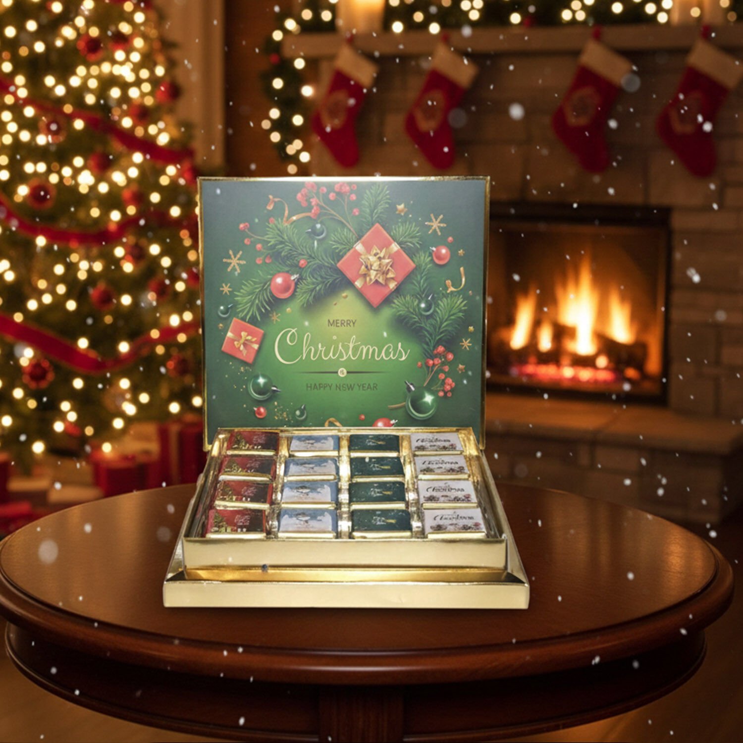 Yılbaşı Christmas Temalı 32 Adetli Madlen Çikolata Kutusu (245gr)