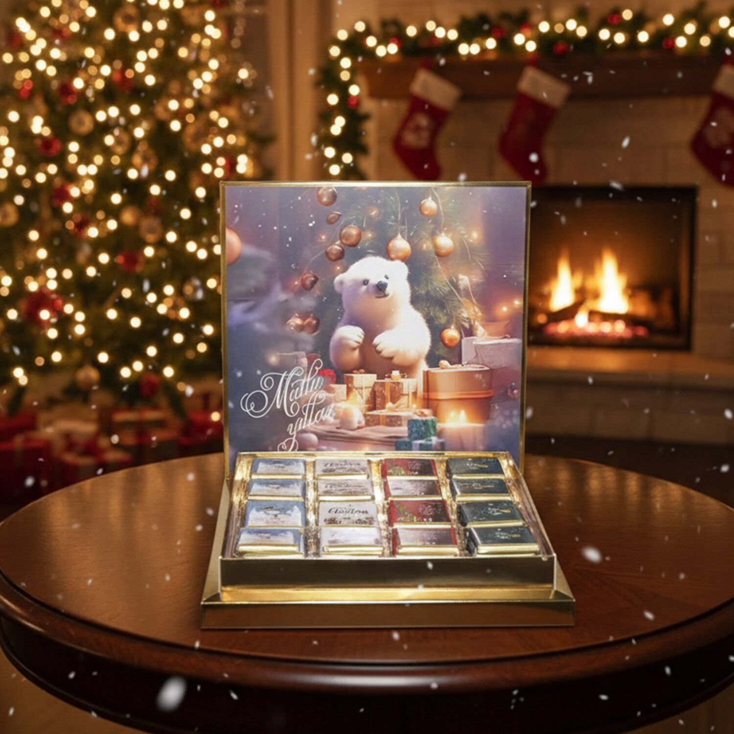 Yılbaşı Kutup Ayısı Temalı 32 Adetli Madlen Çikolata Kutusu (245gr)