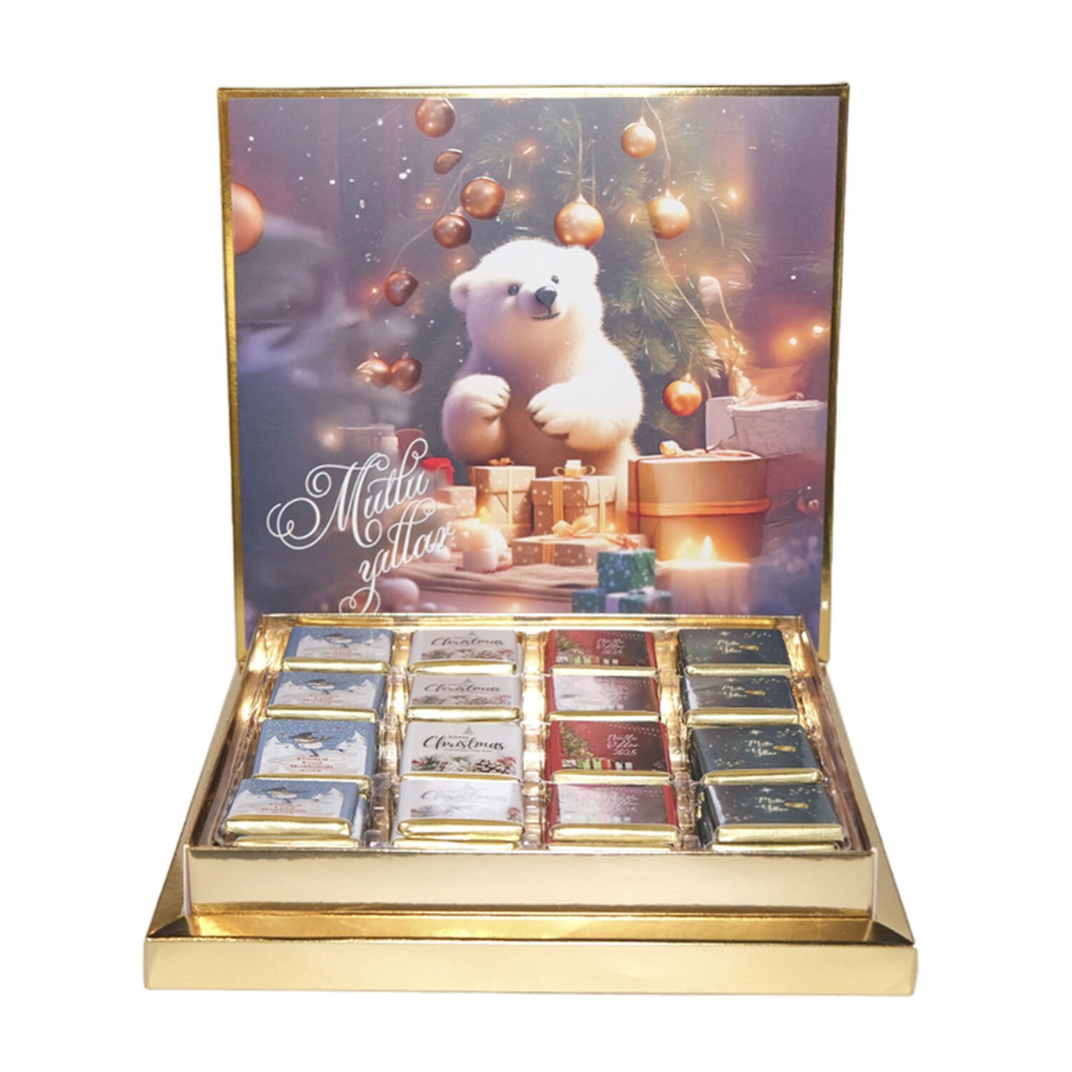 Yılbaşı Kutup Ayısı Temalı 32 Adetli Madlen Çikolata Kutusu (245gr)