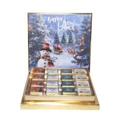 Yılbaşı Kardan Adam & Geyik Arabası Temalı 32 Adetli Madlen Çikolata Kutusu (245gr)