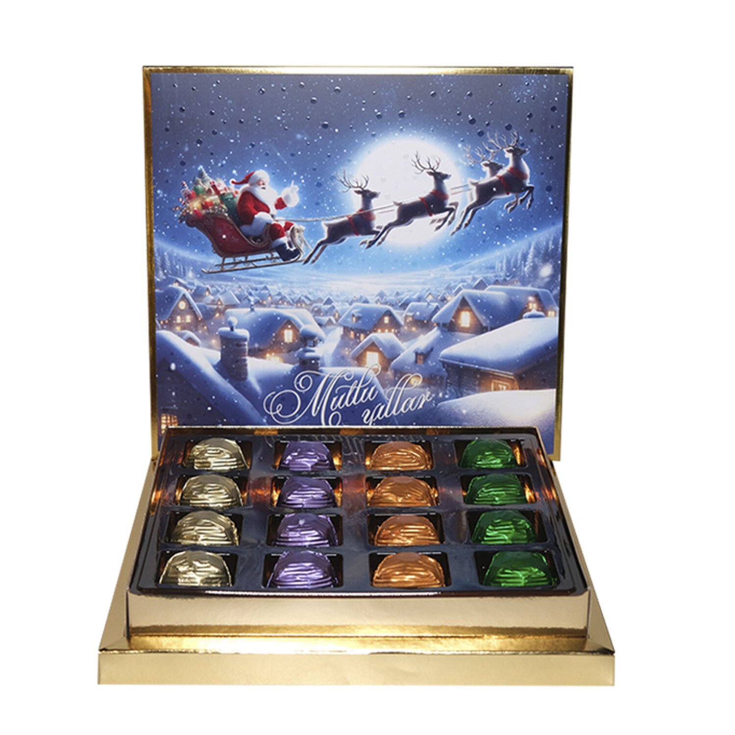 Yılbaşı Noel Baba & Geyik Temalı 16'lı Sargılı Special Çikolata Kutusu (240gr)